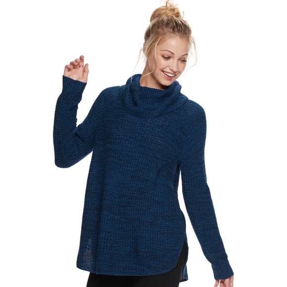 It's Our Time Sweaters - Cowl-neck Tunic Pullover Sweater Blue oversized
